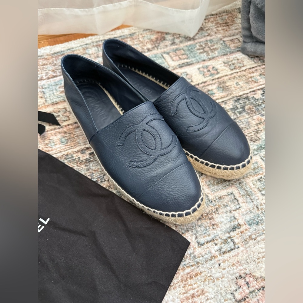CHANEL Dark Blue Leather Espadrilles